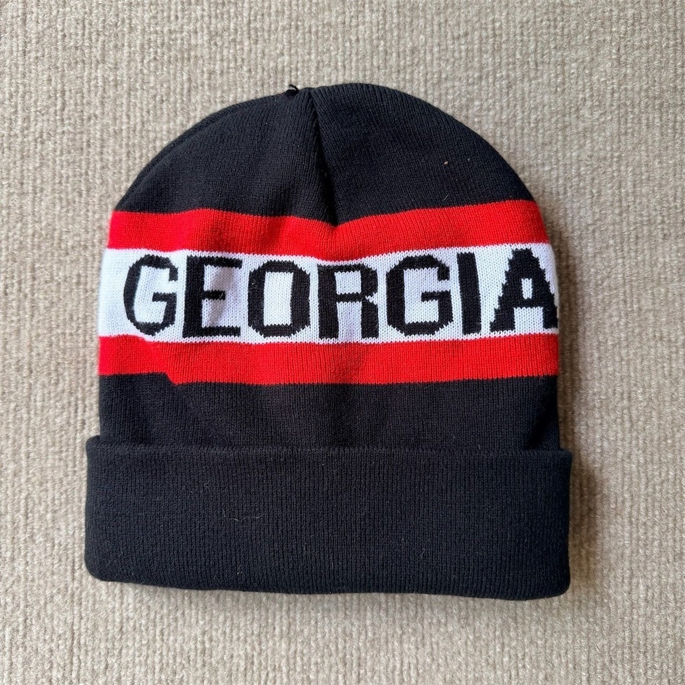 47 Georgia Bulldogs Beanie Hat One Size Black Red White Striped Cuffed‎